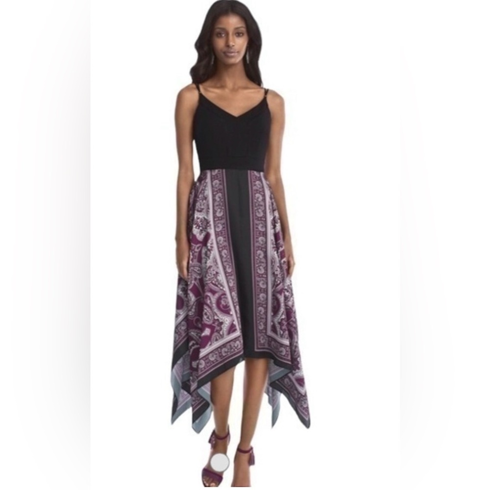 Black Halter Dress with Silky Purple Paisley Skirt